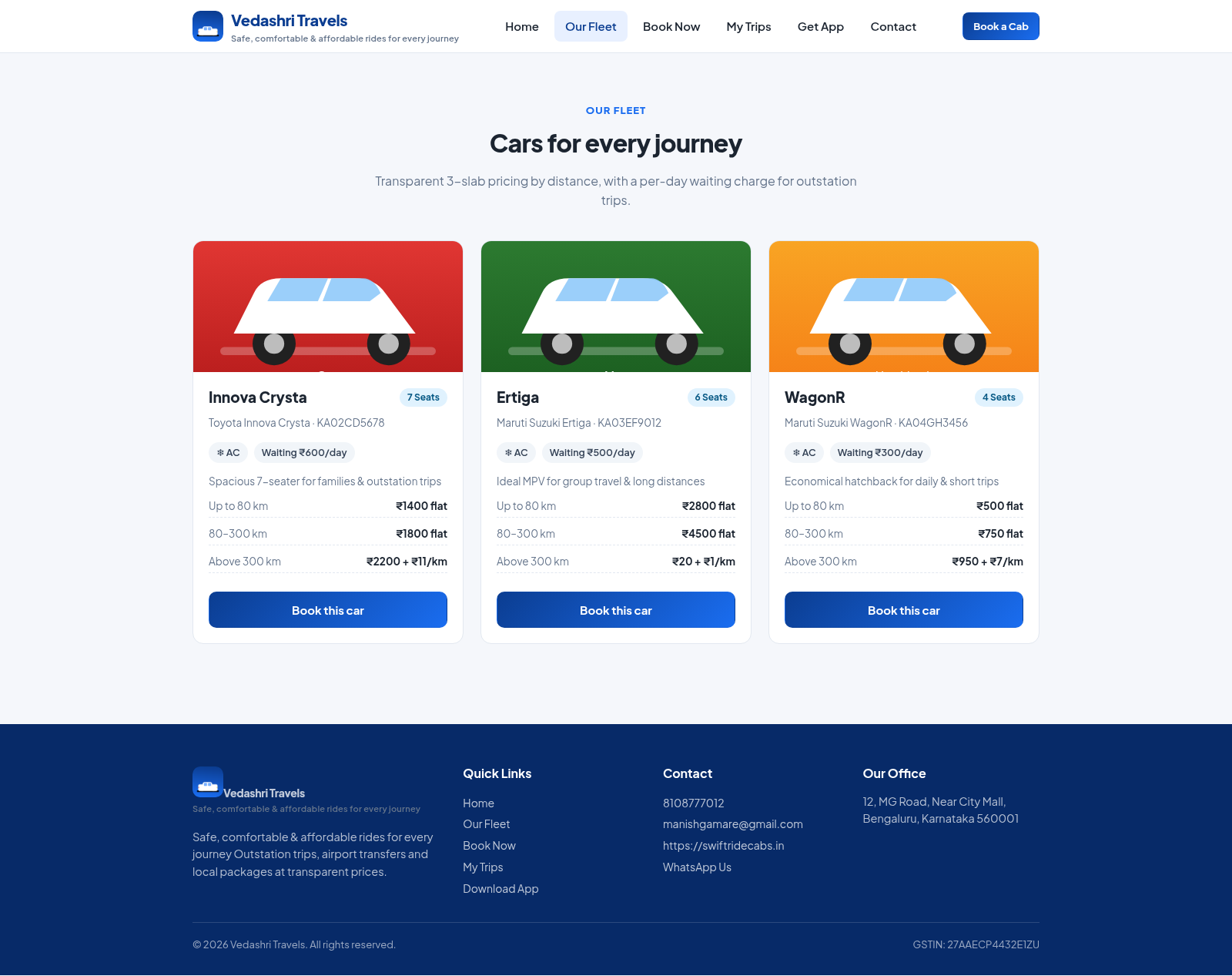 SwiftRide Cabs — Car Rentals cover