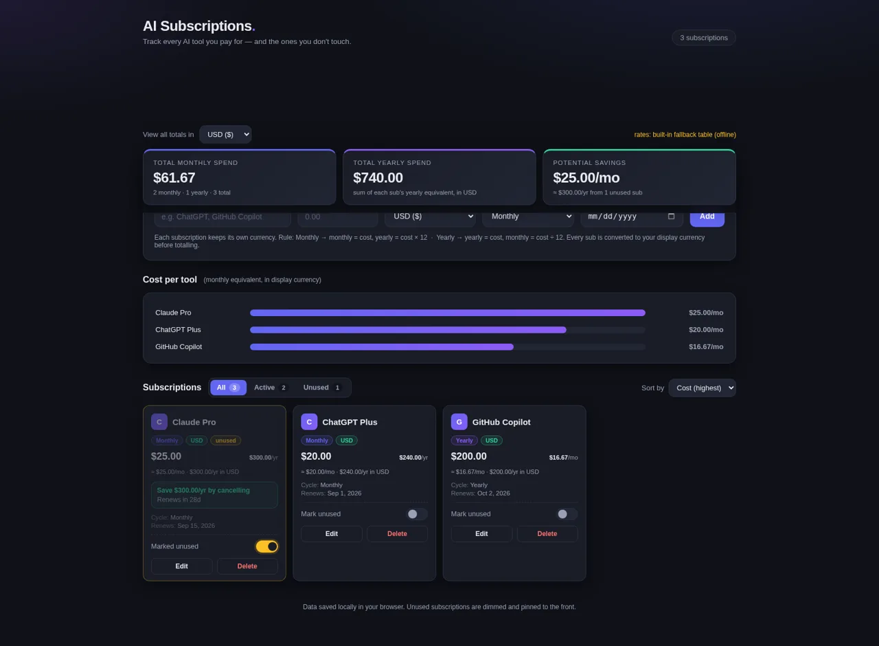 AI Subscriptions Tracker