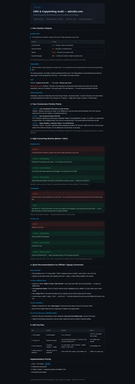 CRO Audit — adzvibe.com