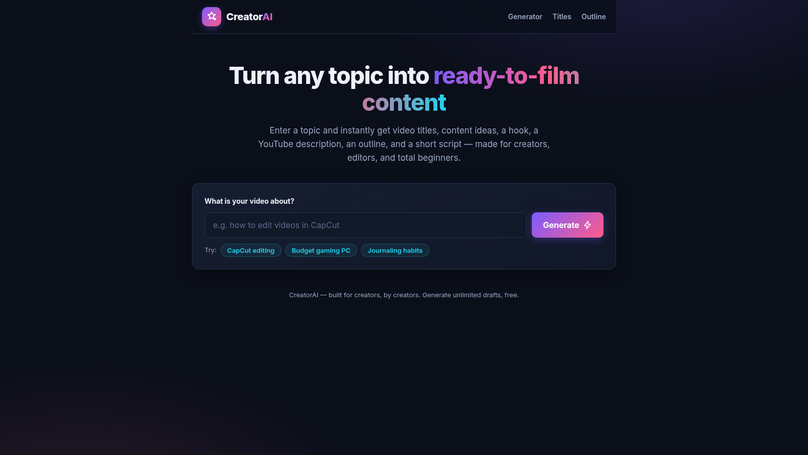 CreatorAI – AI Content Idea & Script Generator cover