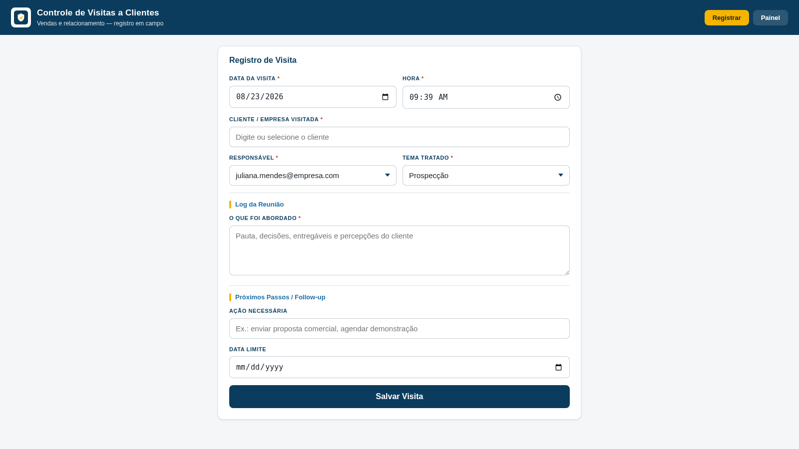 Controle de Visitas a Clientes