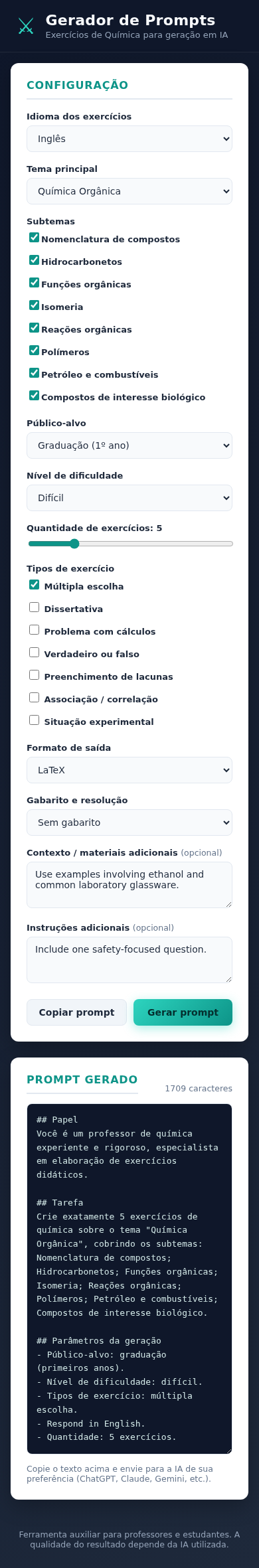 Gerador de Prompts de Química cover