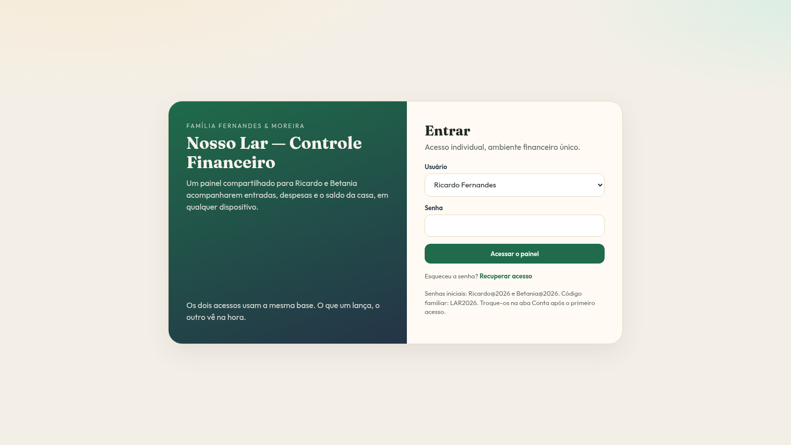 Nosso Lar Controle Financeiro