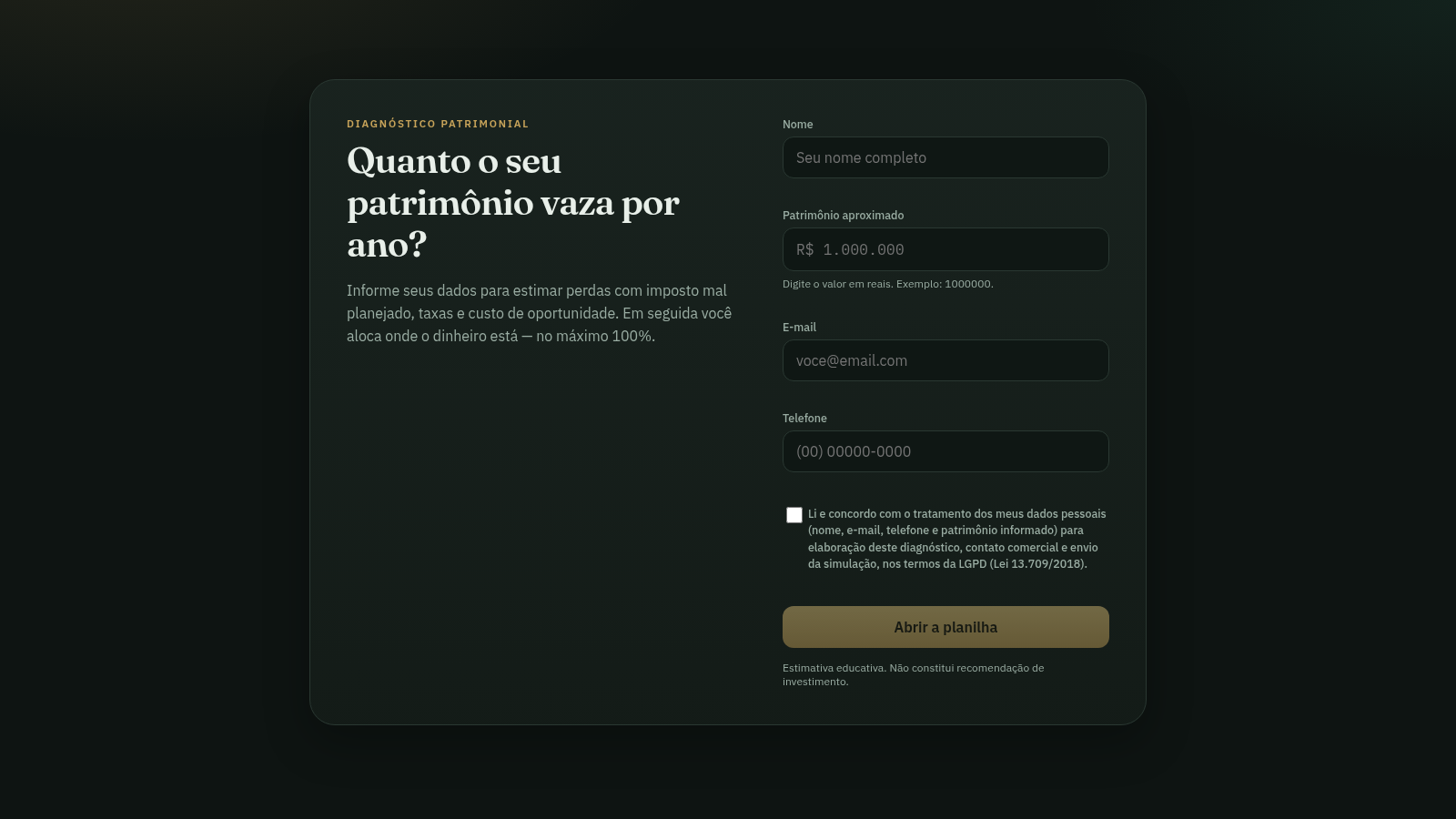 Diagnóstico de vazamento patrimonial